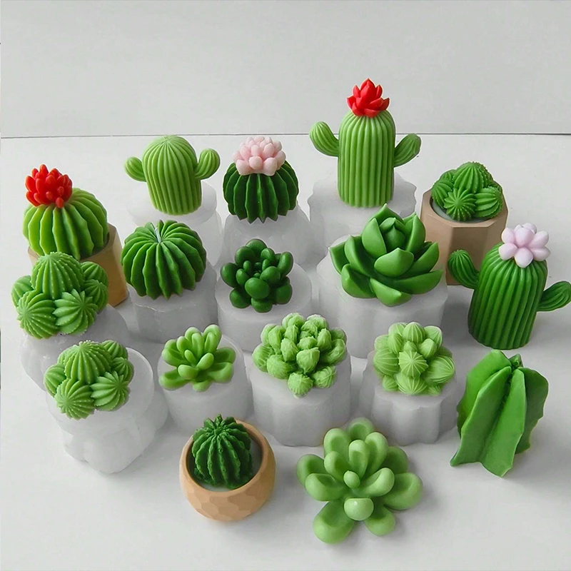 Molde de Silicone para Velas de Suculentas 3D, Cactos e Plantas Suculentas, para Sabonetes, Aromatizantes, Gesso, Cimento, Artesanato e Ornamentos, Decoração de Casa