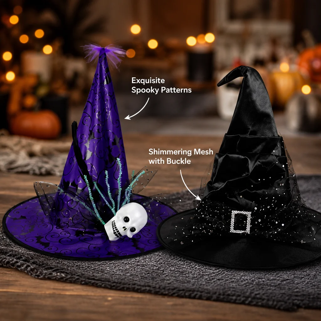 Halloween witch hat cosplay witch hat adult black pleated cornered hat party costume props ball hat