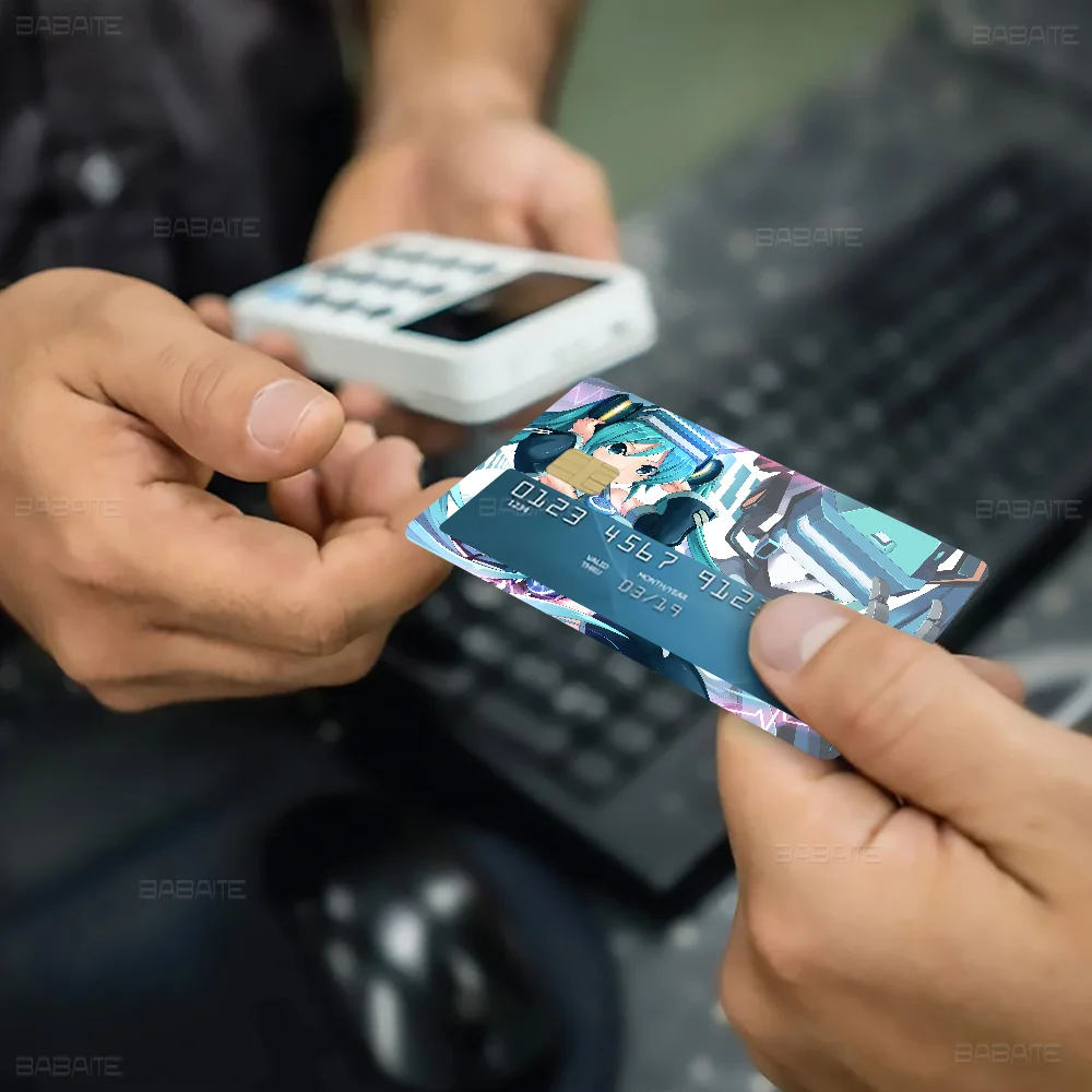 H-Hatsunes Amine Mikus Anime غطاء أمامي ملصق غشائي لبطاقة الخصم الائتمان شريحة صغيرة كبيرة