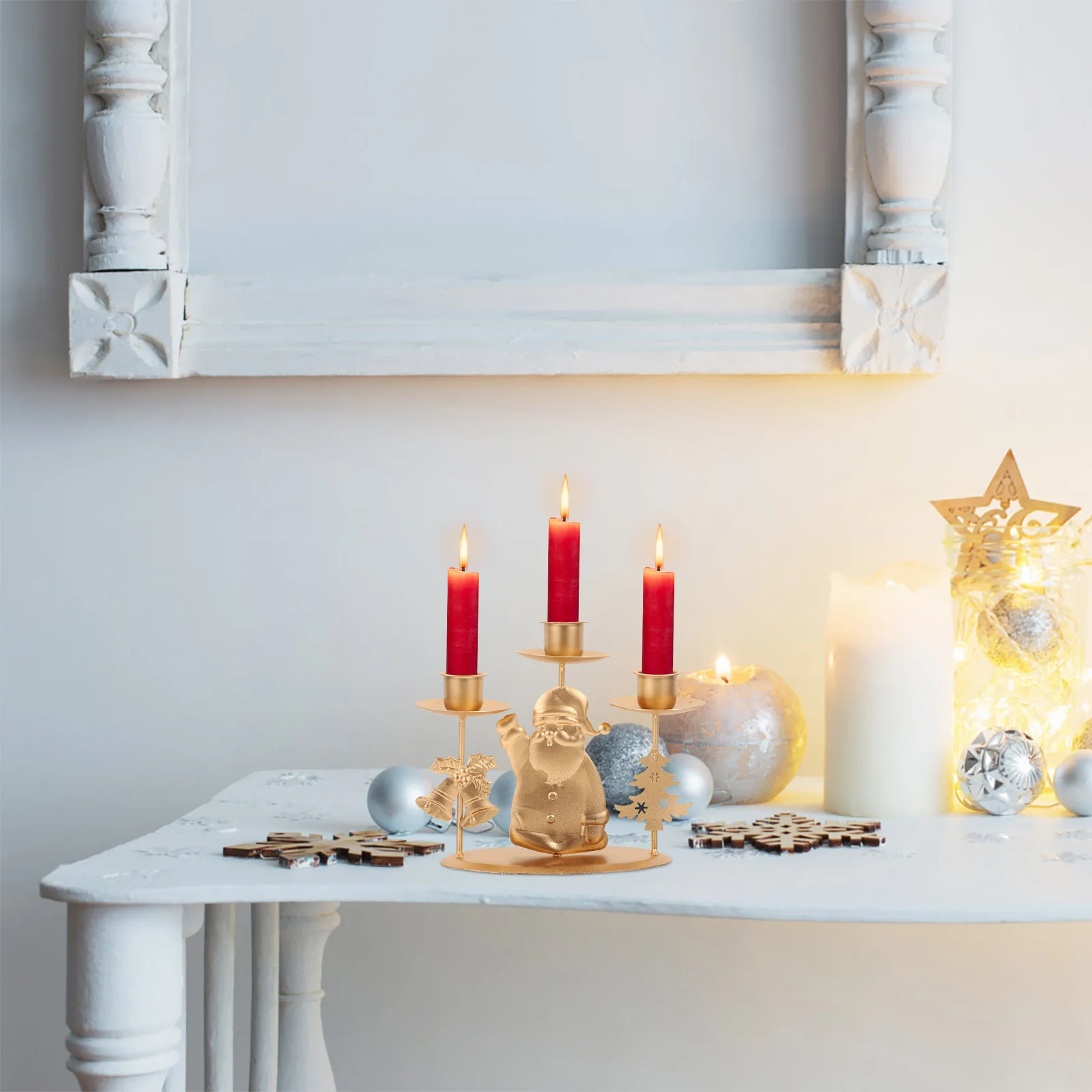 

2Pcs Retro Christmas Holders Ironwork Stand Festive Home Decor Elegant Candlestick for Living Room Dining Table