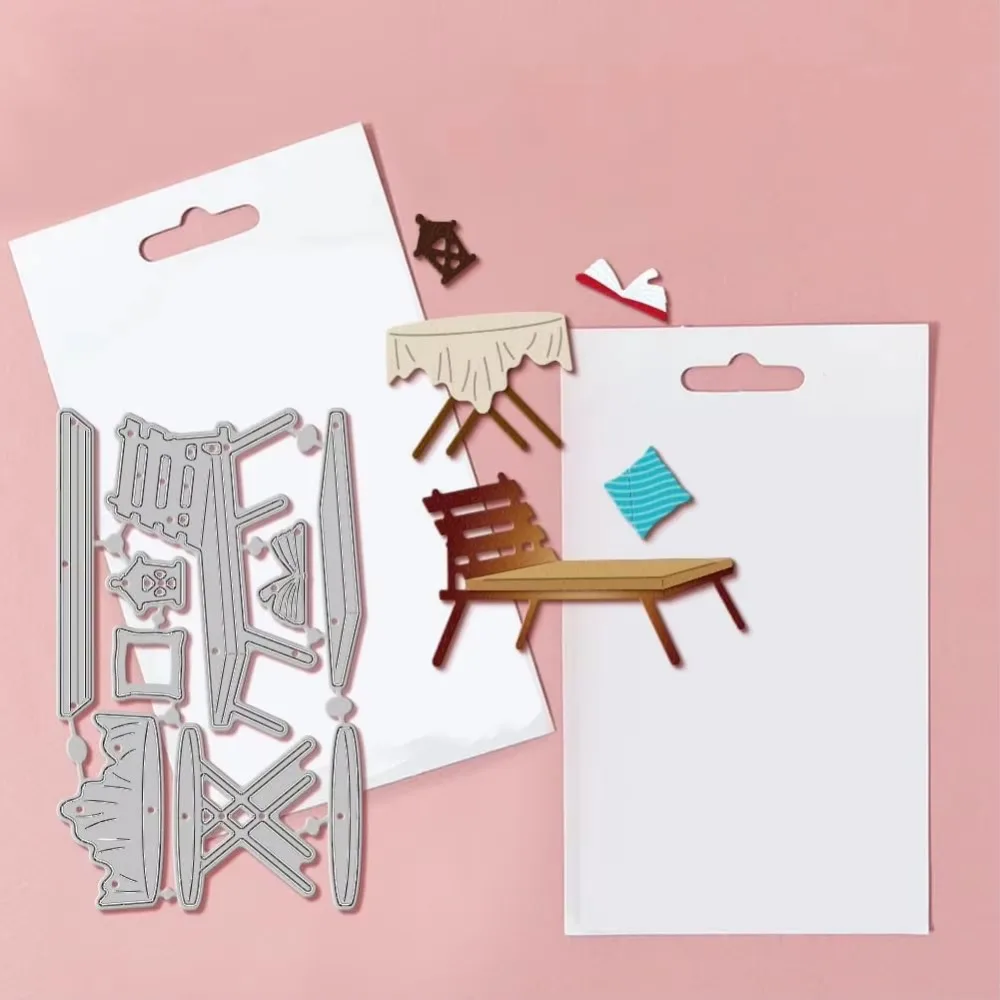 Outdoor Table Chairs Cutting Dies for Card Making Furniture Metal Die Cuts Cat Potted Plant Book Cutting Dies Templates