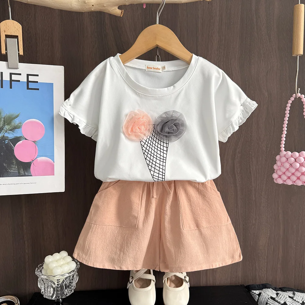

Korean Version Fashion Summer New 2-6Years Girls Cartoon Print Pattern Top+Pocket Shorts Kid 2pcs Suit Cute Casual Kids Clothes