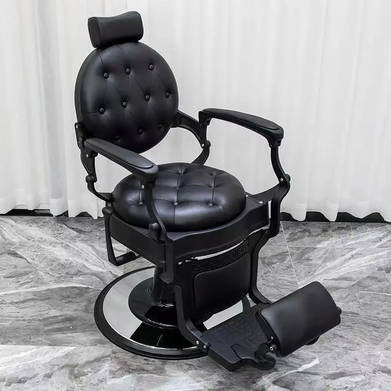 

Luxury Retro Salon Hairdressing Barber Chair Hydraulic Hair Cutting Reclining Grooming Massage Leather Furniture for Gym Use