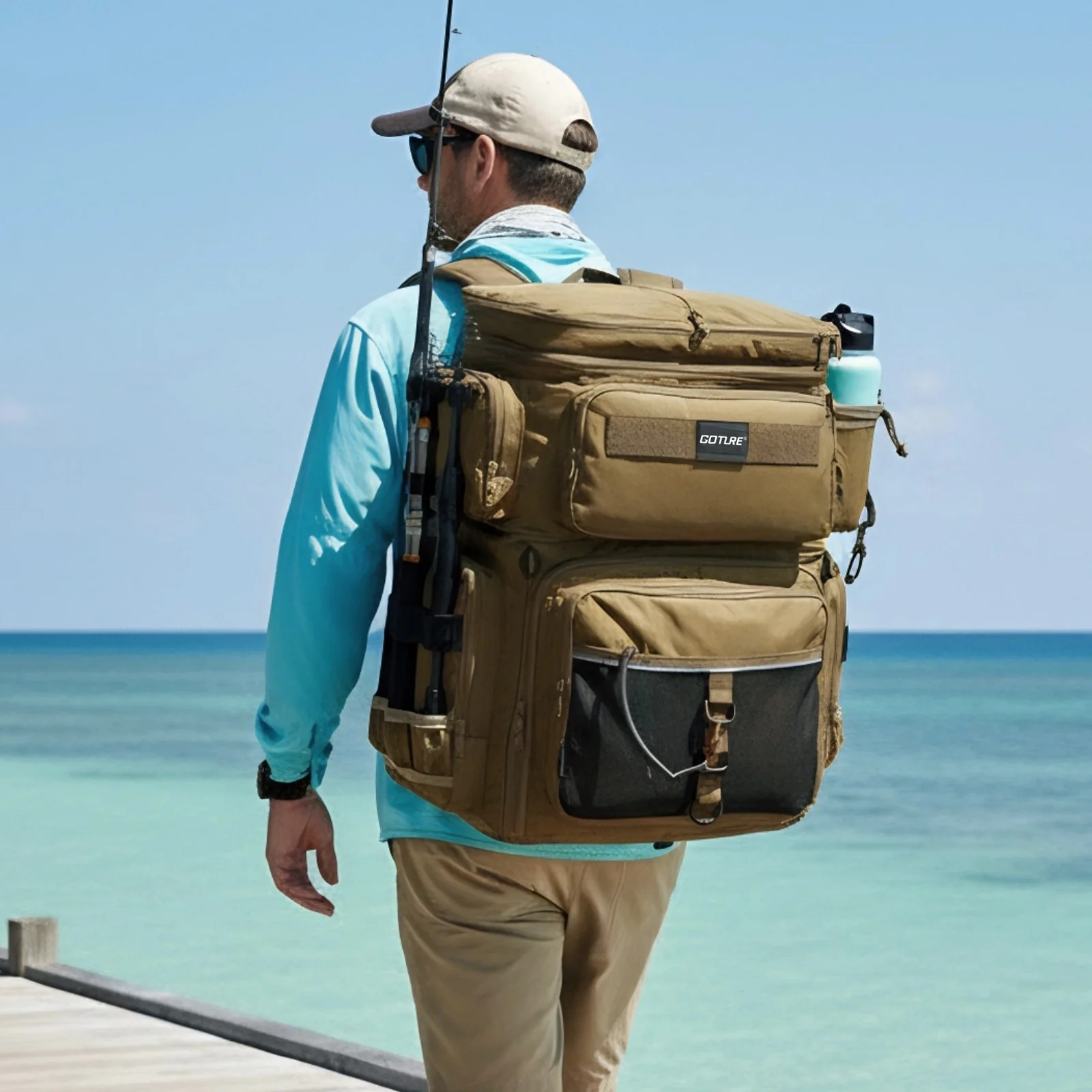 Goture Large Capacity Fishing Backpack Built-in Insulated Cooler Bag, Multifunctional Fishing Gear Storage Rucksack