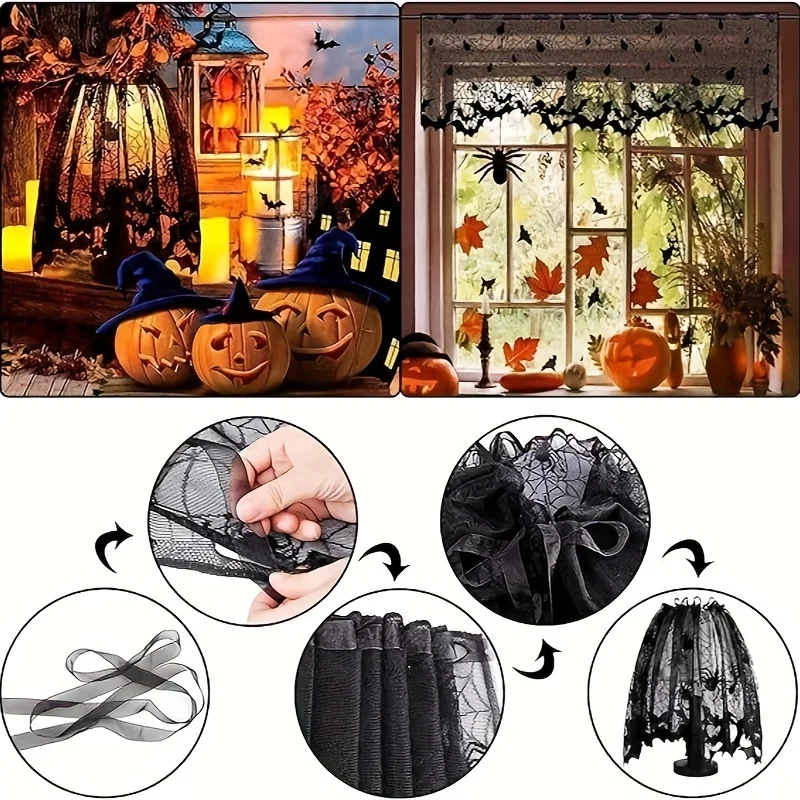 4-teiliges Set Halloween-Tischdecke Spinnennetz Kamin Einweg-Fledermaus-Spinnen-Tisch-Rolle Runde Tischdecke Lampenschirm-Dekoration – Detail 3