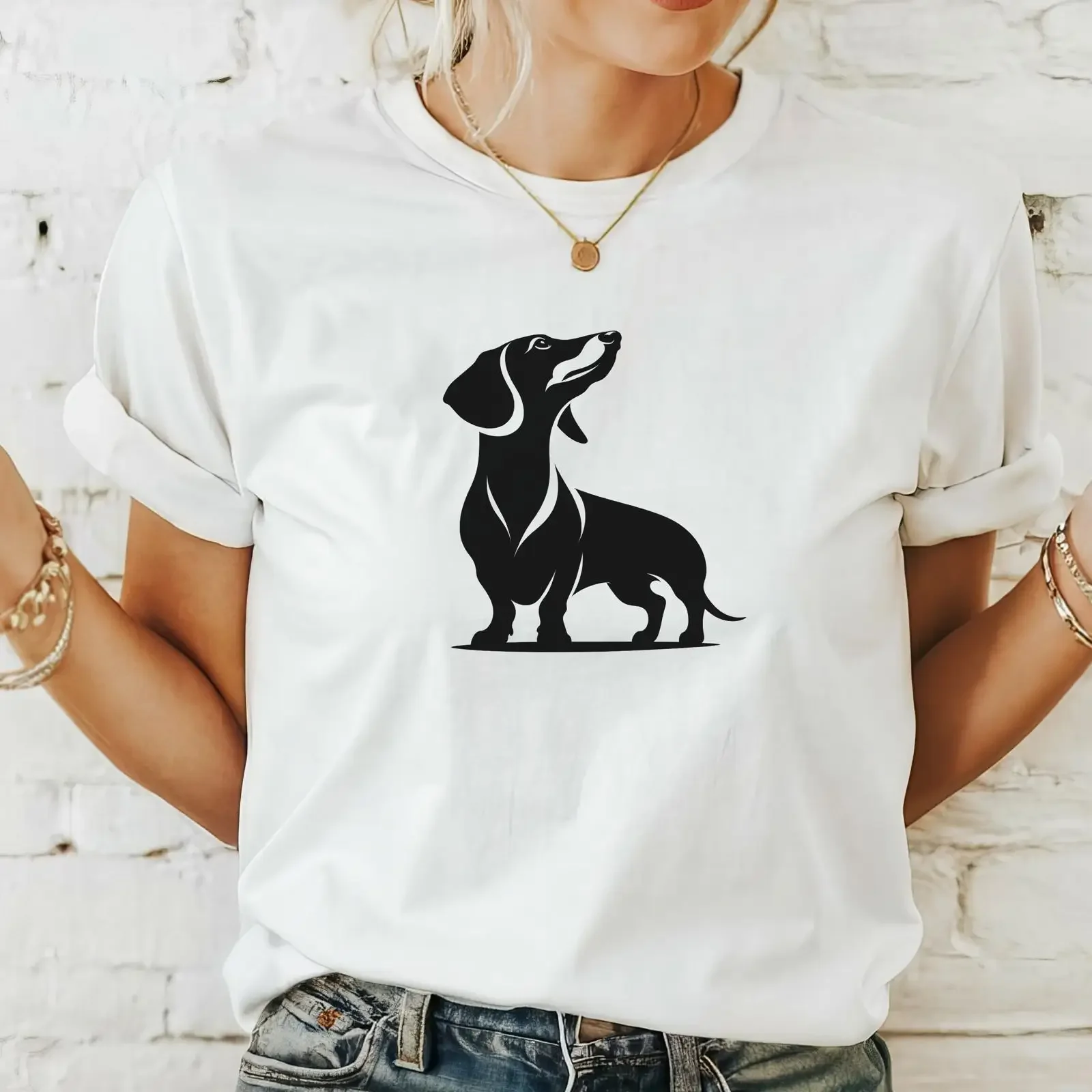 Camiseta Minimalista con Diseño de Dachshund, para Amantes de los Perros, Mamá, Papá, Teckel, Estilo Casual Vintage, Lavado, Ligeramente Suave, Ropa de Diseñador