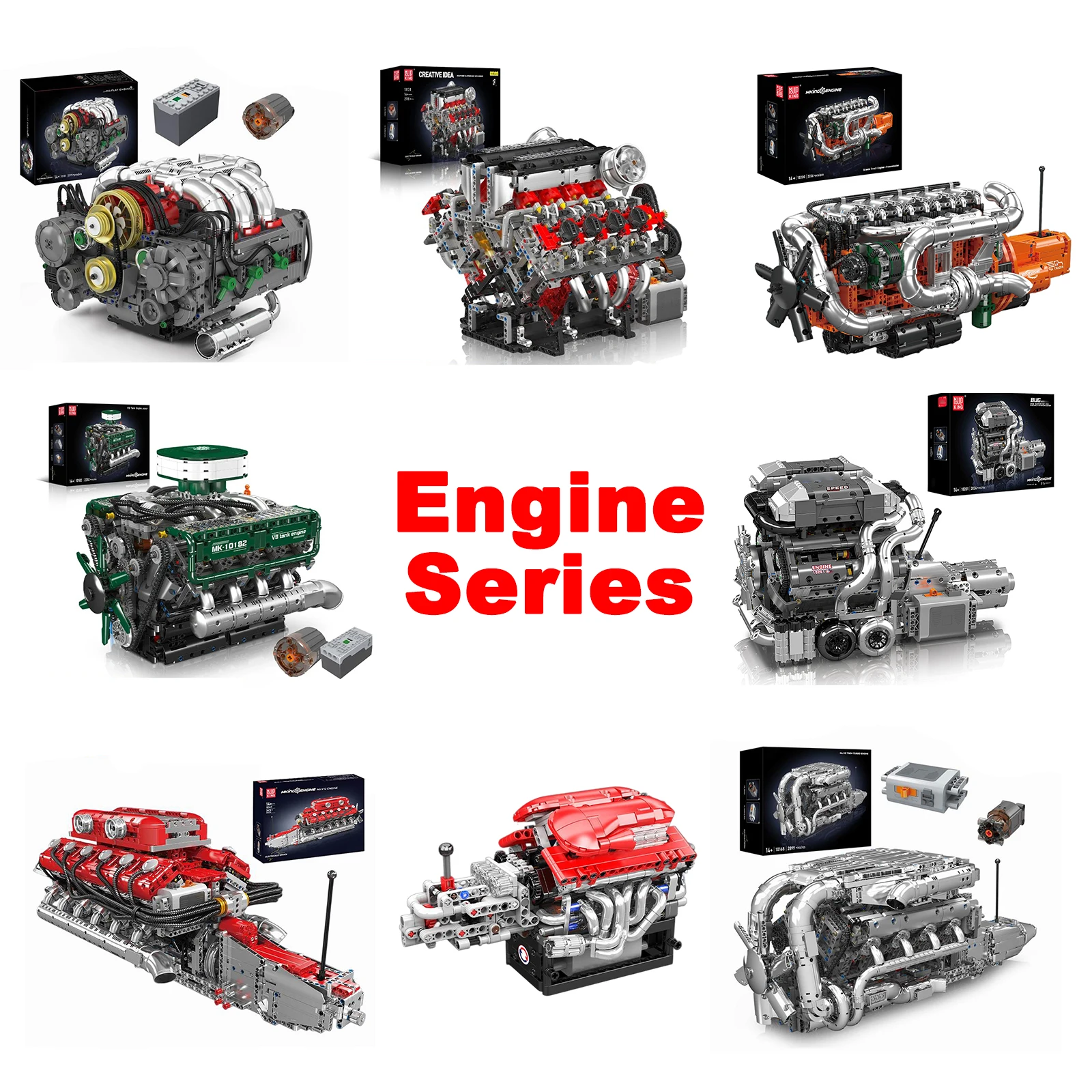 Mould King V8 V12 W16 Supercar Truck Engine Model Building Kit Realistic Simulation Piston Electric Motor Gearbox For Engineers