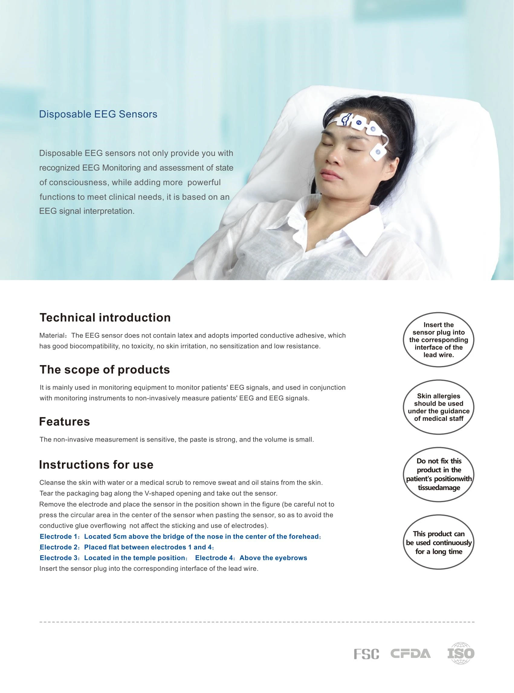 All Brands Compatible BIS Disposable Real Time Deep Anesthesia Monitoring Brain EEG Sensor