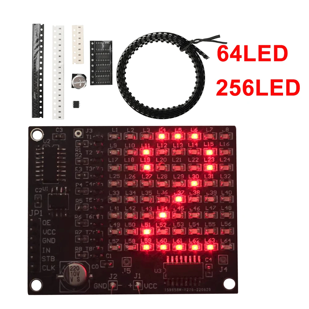 DIY 64 LED/ 256LED SMD Dot Matrix Advertising Screen Welding Practice Kit Red Display Fun DIY Electronic Kit Soldering Practice