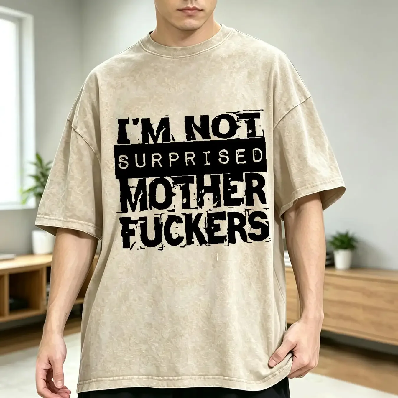 washed T Shirt I'm Not Surprised M F long or short sleeves vintage Washed streetwear graphic Slightly Casual Soft fashion
