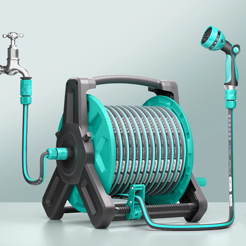 

Hot Best Price Heavy Duty Garden Home Hose Holder Portable Wall Mount 40 Meters Garden Hose Reel with 10 Function Sprayer Nozzle