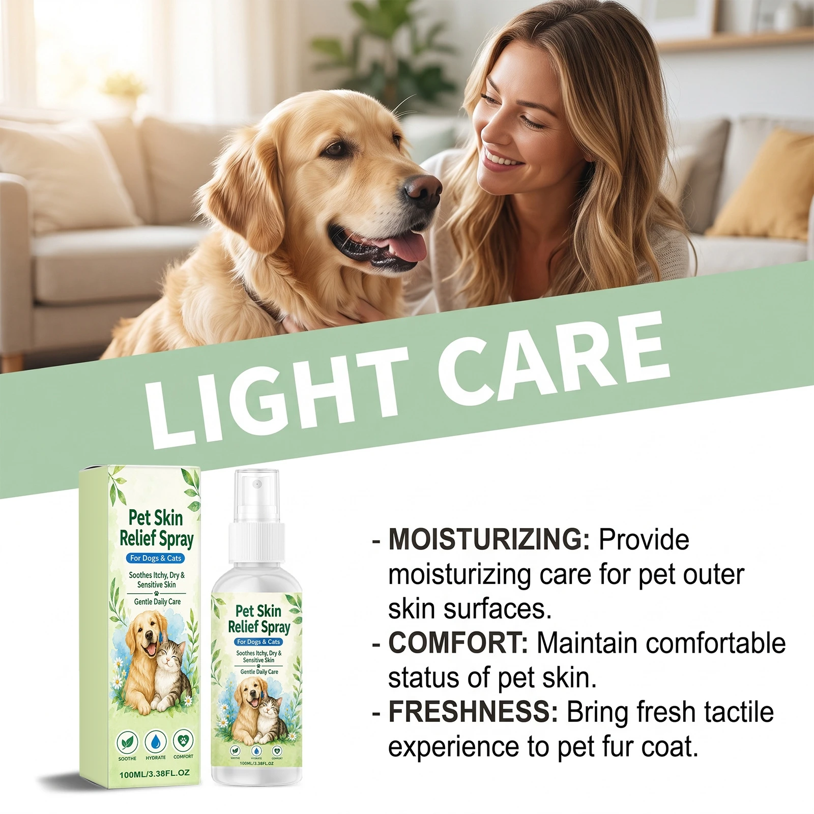 1pc Pet Grooming Mist Natural Plant Extract Gentle Skin Care Spray for Dogs Cats Deodorizing Hydrating Daily Care 100ml