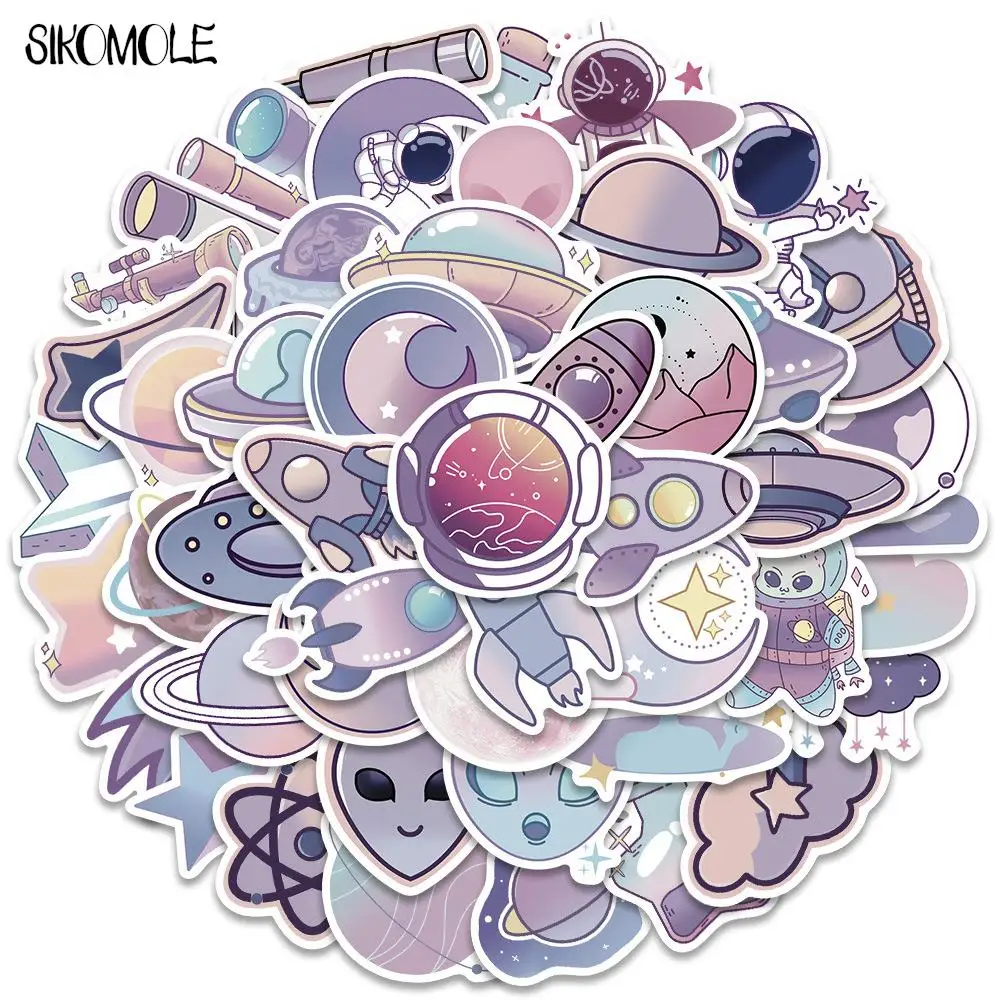 10/30/50pcs Purple Cartoon Planet Aliens Stickers Kawaii Toy DIY Kids Notebook Luggage Motorcycle Laptop Decals Graffiti Sticker