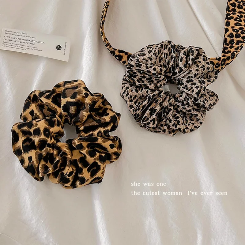 ليوبارد طباعة Scrunchies الشعر التعادل الشعر حبل مرونة عالية مطاطا رباط شعر ذيل حصان حامل أنيقة النساء إكسسوارات الشعر