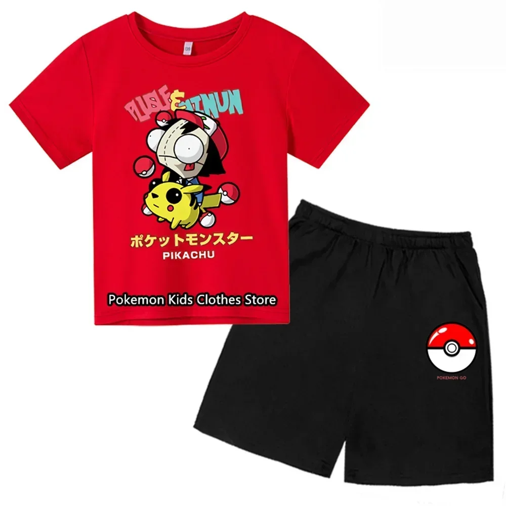 Summer Fashion Children Clothes Pokemon T-shirt+Pants Two piece sets For Kids Suits harajuku Baby Boys Pikachu Shorts Sleeve