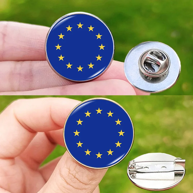 EU Flag Lapel Pin Brooch European Union Flags Glass Dome Backpack Pins Accessories Gift