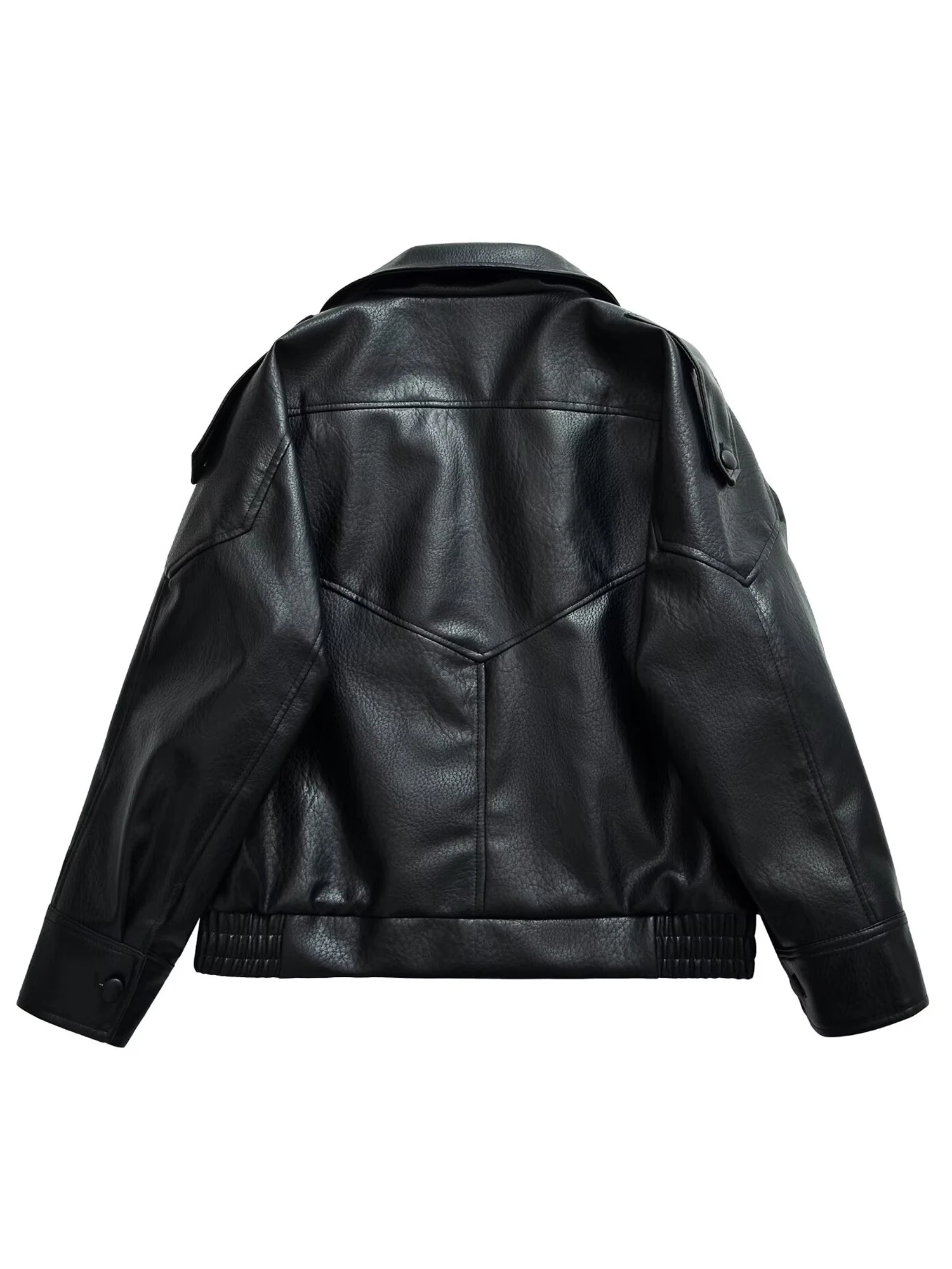 سترة فضفاضة من الجلد الصناعي للسيدات ماركة 2026 معطف عالي الشارع بياقة واقفة وأكمام طويلة ملابس خارجية بسحّاب غير رسمية للخريف والشتاء #4