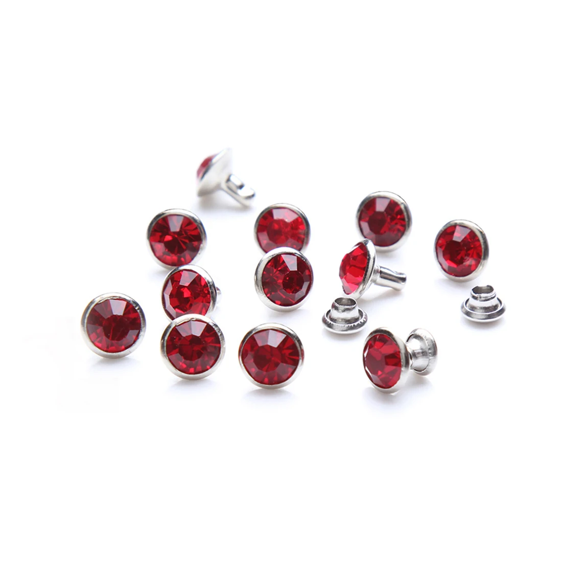 100Sets 6mm&8mm Rhinestone Rivets Light Siam Crystal Studs Metal Base for Clothing Bag Leathercraft Rivets for Leather