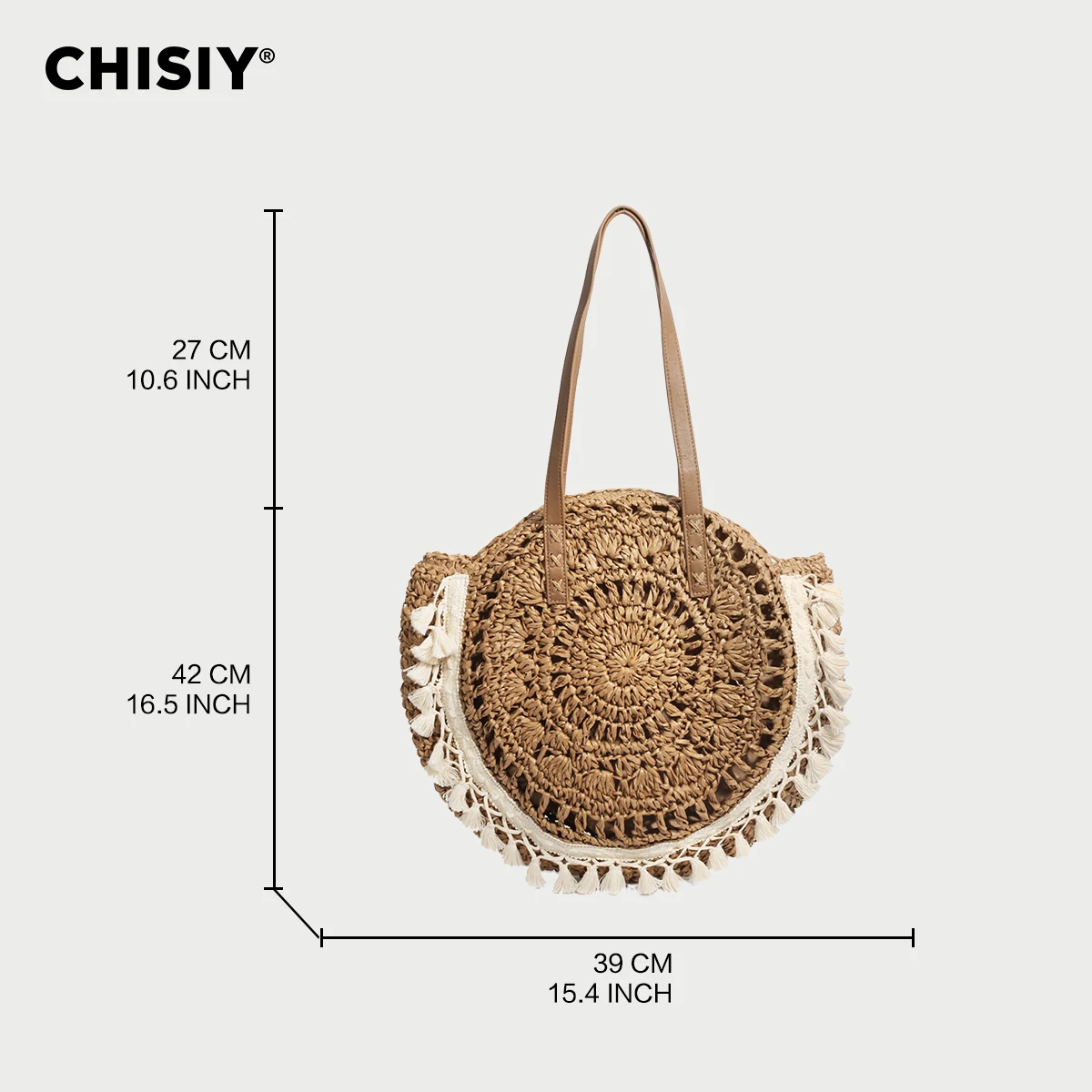 CHISIY Original Handmade Hollow Flower Round Handwoven Tassel Summer Grass Woven Bag Fashion Beach Shoulder Bag