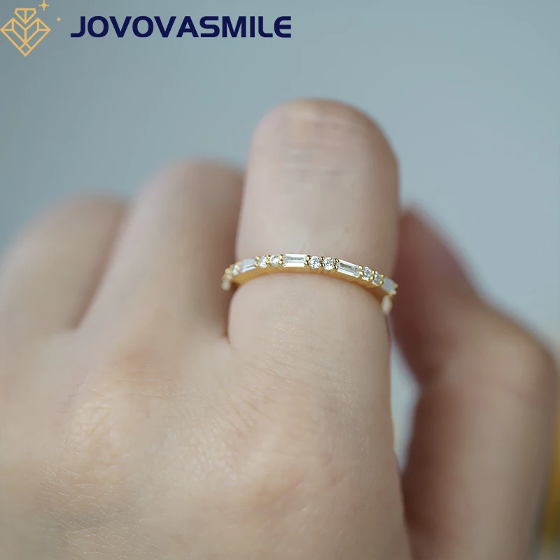 

JOVOVASMILE Baguette Moissanite Wedding Ring Band 3x1.5mm Elongasted Emerald Cut 1.5mm Round 18k 9k 14k Solid Gold Jewelry