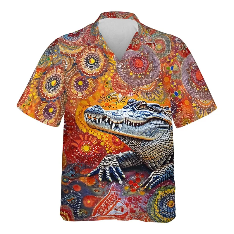 

3D Printed Funny Animal Hawaiian Shirt For Men Crocodiles Pattern Aloha Shirts Summer Loose Casual Short Sleeve Lapel Blouses