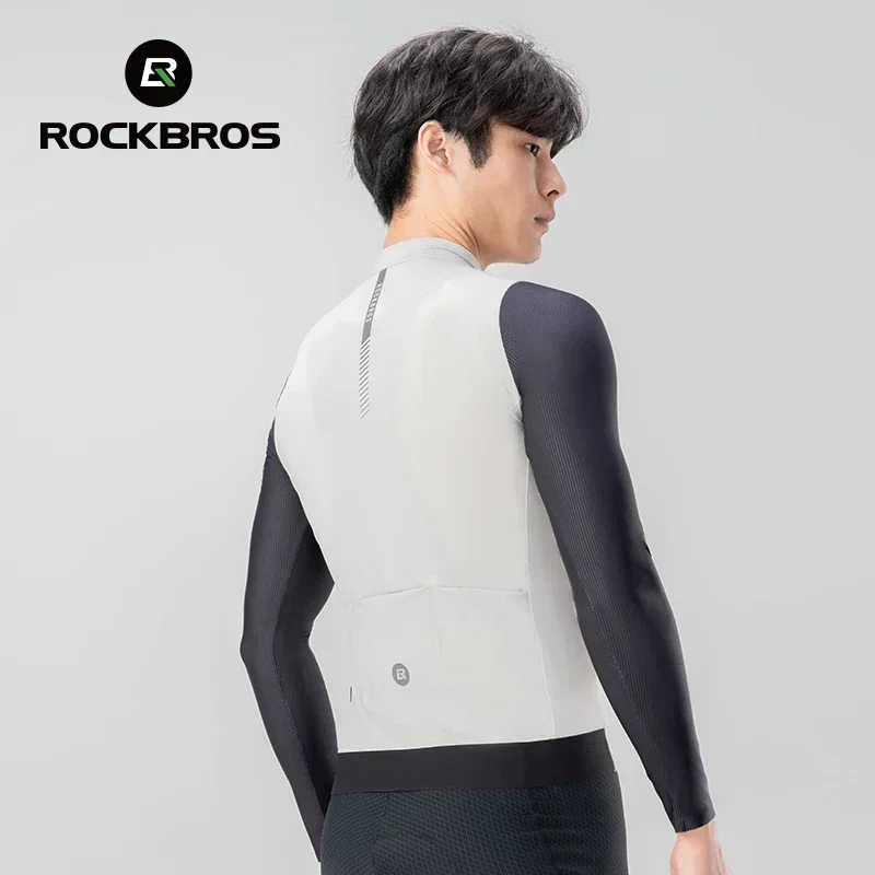 ROCKBROS 사이클링 저지, 통기성 긴팔, 빠른 건조, 후면 포켓, 자전거 의류, 미끄럼 방지 맨투맨 사이클링 세트