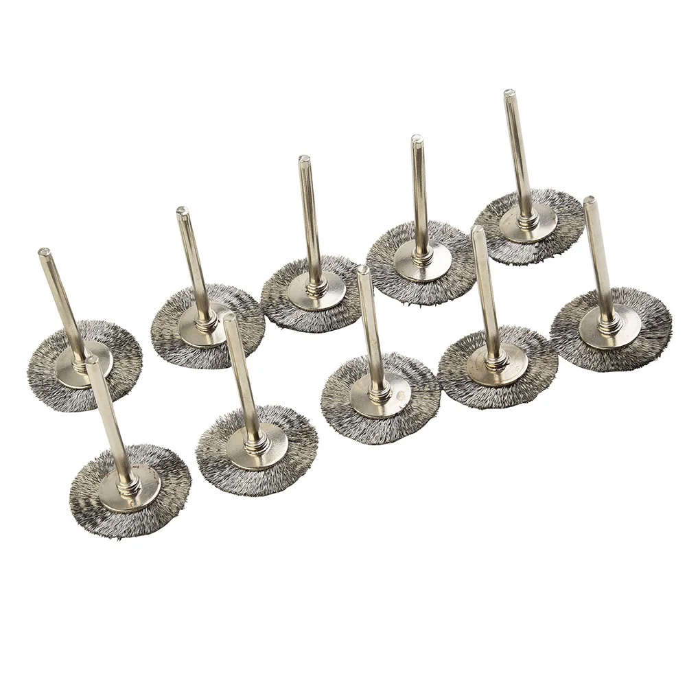 10PCS 22mm Wire Wheel Brush Set, 3mm Shank Copper Steel Polishing Wheels For Rotary Grinder, Metal Burr Removal And Wood Carving