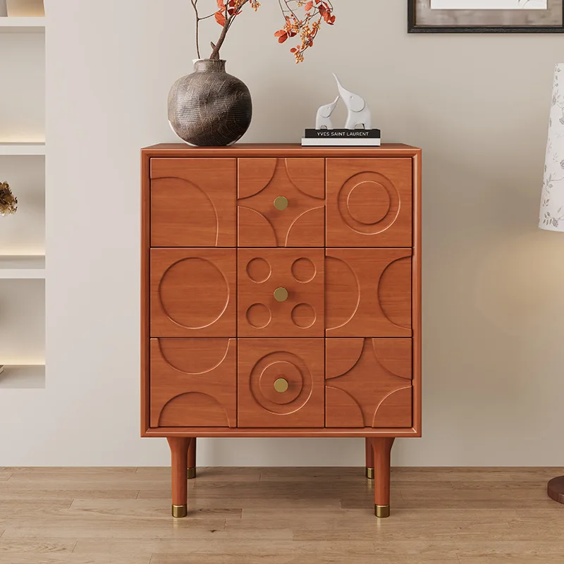 Nordic Creative Simple Modern Retro Wind Bedside Table in Antique Storage Carved Bedside Table