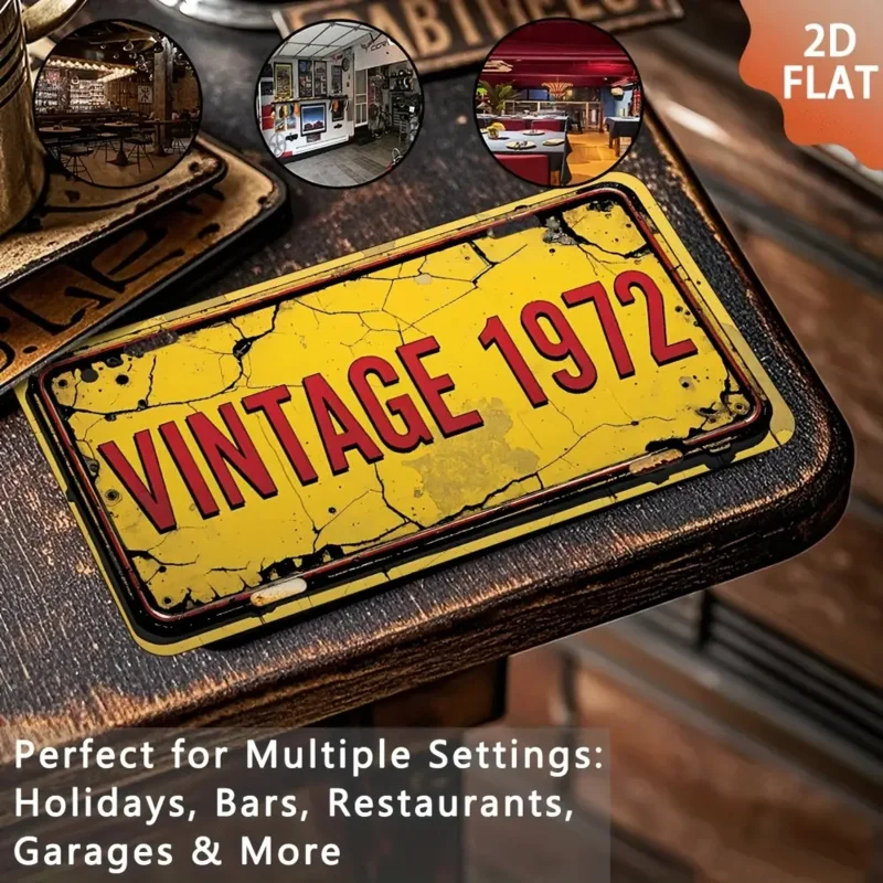 HD Aluminum Print, Vintage 1972 Distressed Cracked Retro License Plate Style Wall Art, High Definition Bend-Resistant Metal Sign