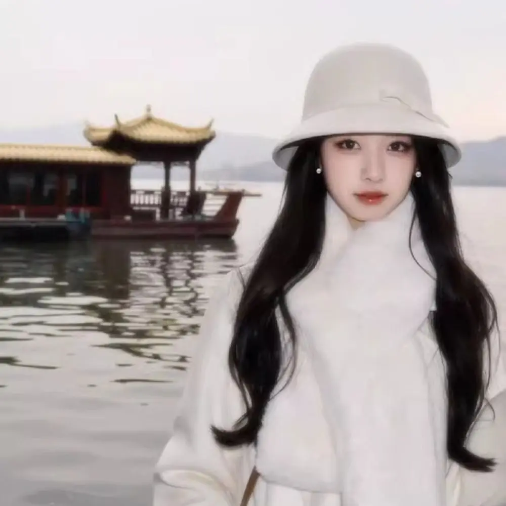 

Personality Hepburnesque Felt Formal Hat Wealthy Heiress Style Panama Cap Bowknot Bucket Hat British Style Winter