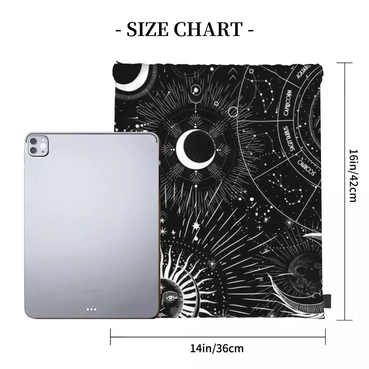 Sun, Moon And Zodiac Signs Backpacks Portable Drawstring Bags Drawstring Bundle Pocket Storage Bag BookBag For Man Woman School