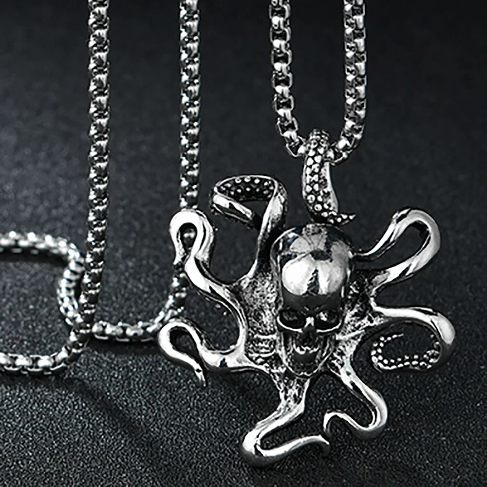 New Fashion Octopus Sea Monster Pendant Sweater Chain Necklace For Trendy Women Men Party Birthday Personality Punk Jewelry Gift