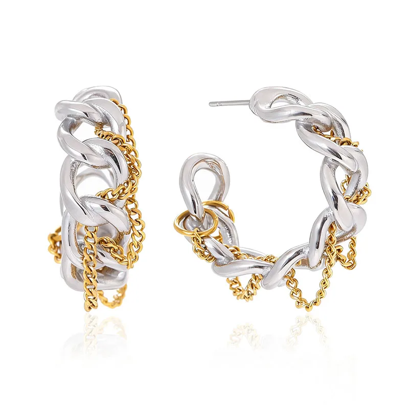 

Glam Jewelry Stainless Steel Earrings For Women Color Block Chain Hoop Earrings Delicate Fashion Jewelry
