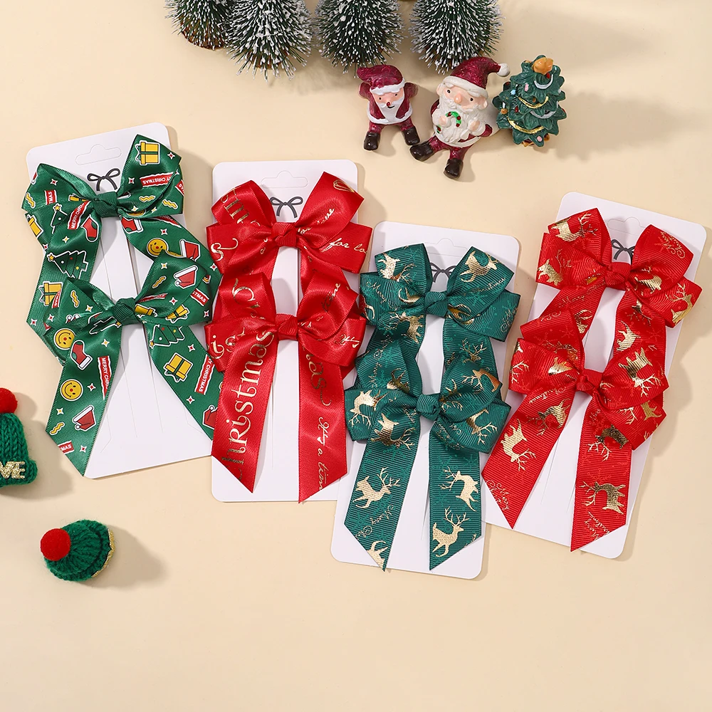 2개입 스윗 키즈 크리스마스 헤어핀 헤어 리본 클립 세트 (아기 여자아이 파티 응원 헤어 장식 새 헤어 액세서리 선물)