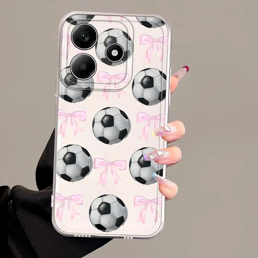 Case for Xiaomi Redmi Note 14 Pro Plus 11S 12 11 9 10 13C 12S Note 13 10S A4 14C Soft Phone Cover Pink Bow Football Pattern view 5