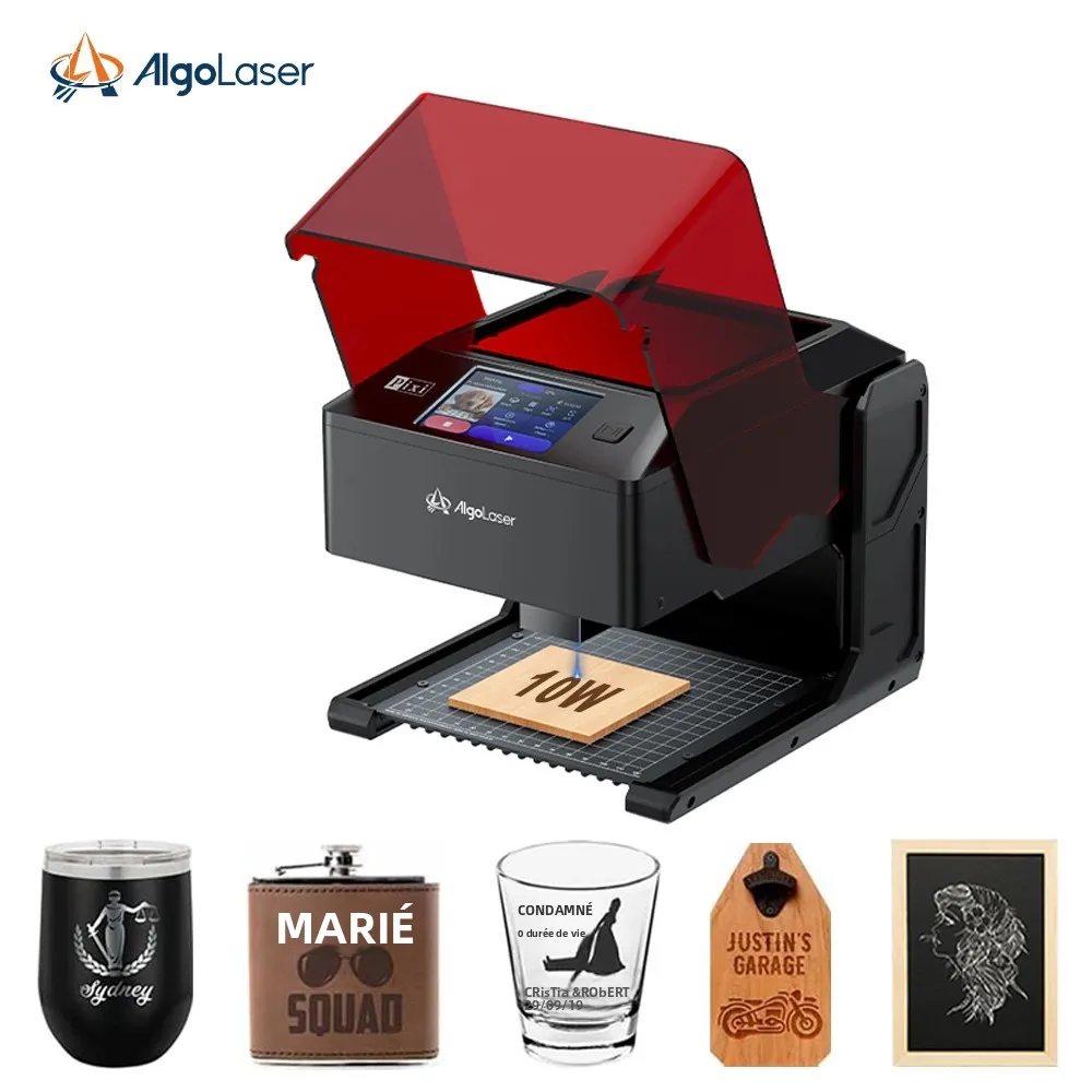 Graveur laser miniature portable Algolaser Pixi, outil de découpe pour le travail du bois, machine de gravure avec écran intelligent de 3 pouces pour la création de logos DIY, cartes de visite en aluminium, verre, bois.