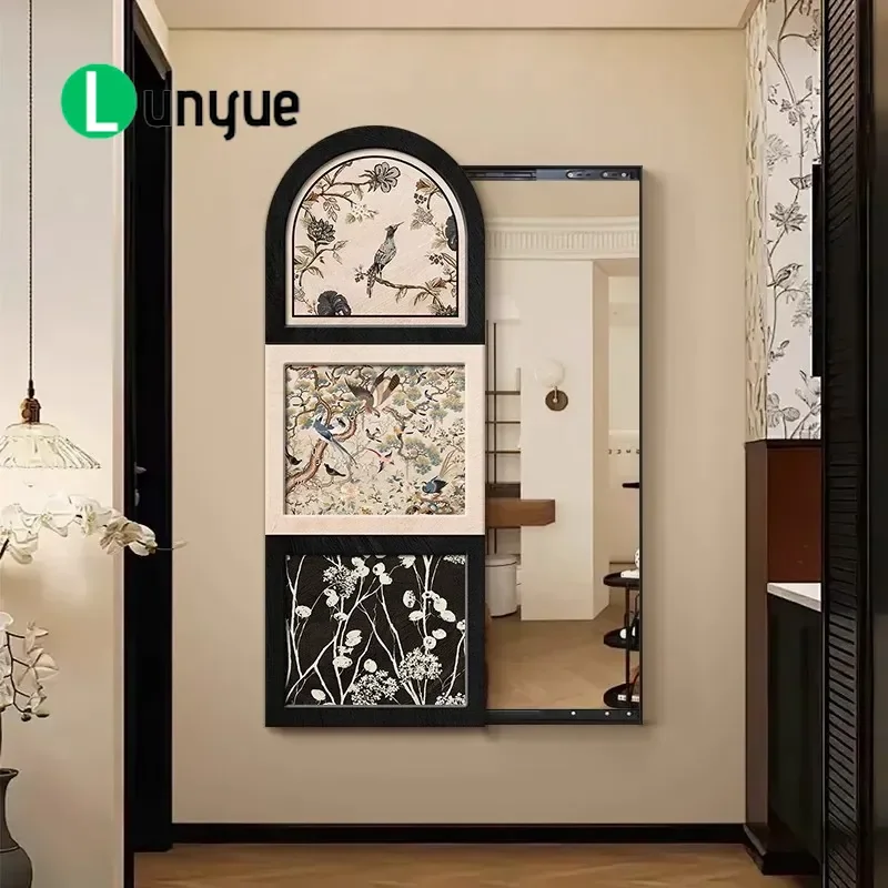 French Medieval Flower Bird Push Pull Full Length Mirror Wall Mounted Hidden Invisible Decorative Painting Fitting Mirror for