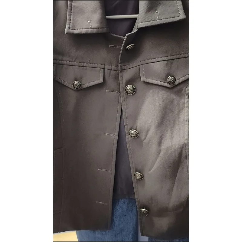 2026 Spring New Retro Cool Pull Design Brown Coat Lapel Tooling Style Jacket 2026 Autumn Cool Pull Design Jacket with Collar Top