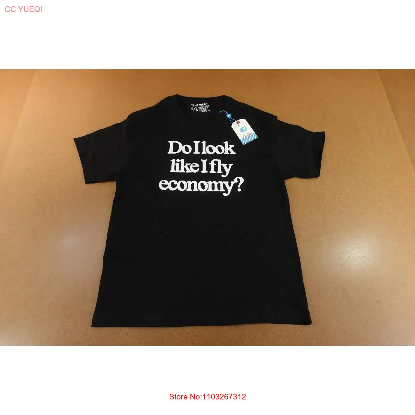 T-shirt décontracté Airportag pour homme, taille S, noir, « Do I Look Like Fly Economy », neuf avec étiquette, vintage, délavé, respirant, doux, élégant, légèrement décontracté