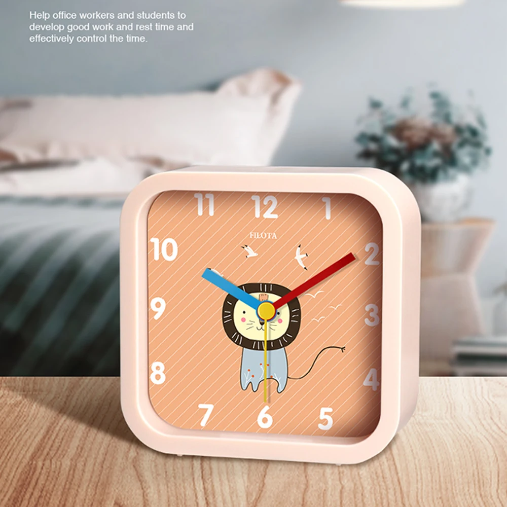 

1PC Square Bedside Table Alarm Clock Round Cartoon Clock Plastic Frame Wake-up Tool For Children Large Volume Alarm Clock