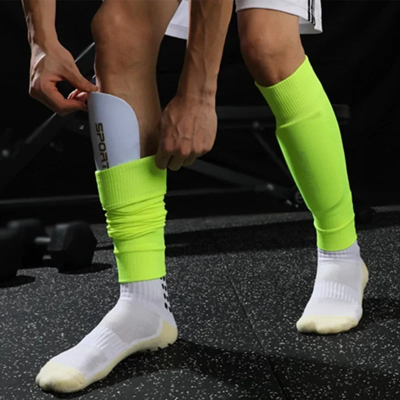 2 Pairs Set Men Grip Soccer Socks and Knee Pads Calf Sleeves Adult Youth Non Slip Leg Shin Guards for Basketball Football Sports