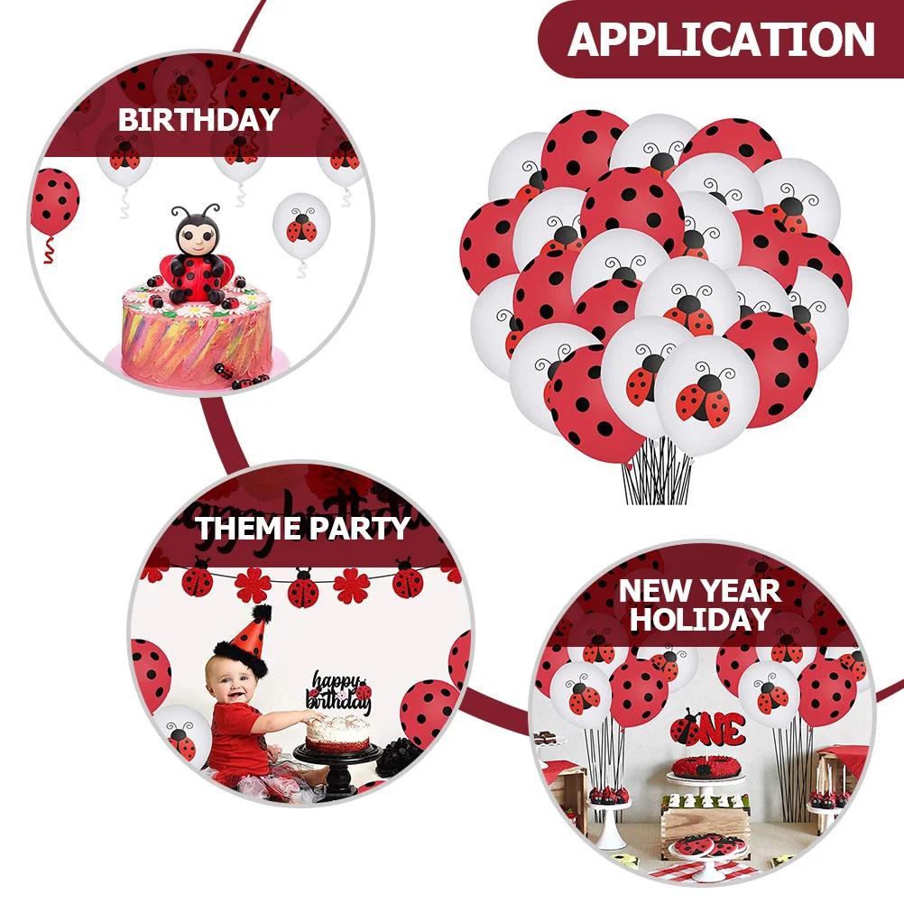 

48pcs Ladybug Balloons Red Black Latex Balloon Set For Birthday Wedding Party Decoration Festival Theme Jungle Shower