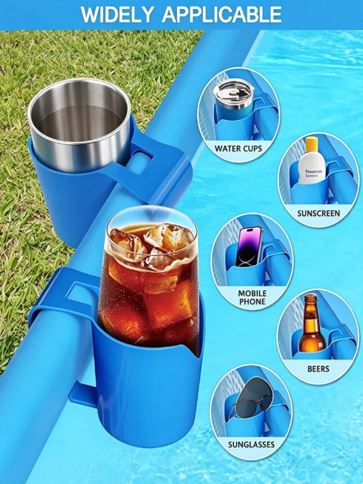 Pool Cup Holder, Clip‑On Poolside Drink Holder for Above‑Ground Swimming Pool, Multifunc
