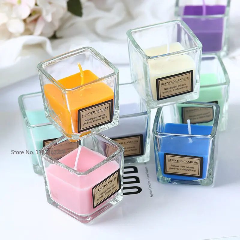 1PC Square Shape Glass Empty Jars Diy Candle Empty Cups Handmade Glass Dessert Scented Candles Glass Empty Jars