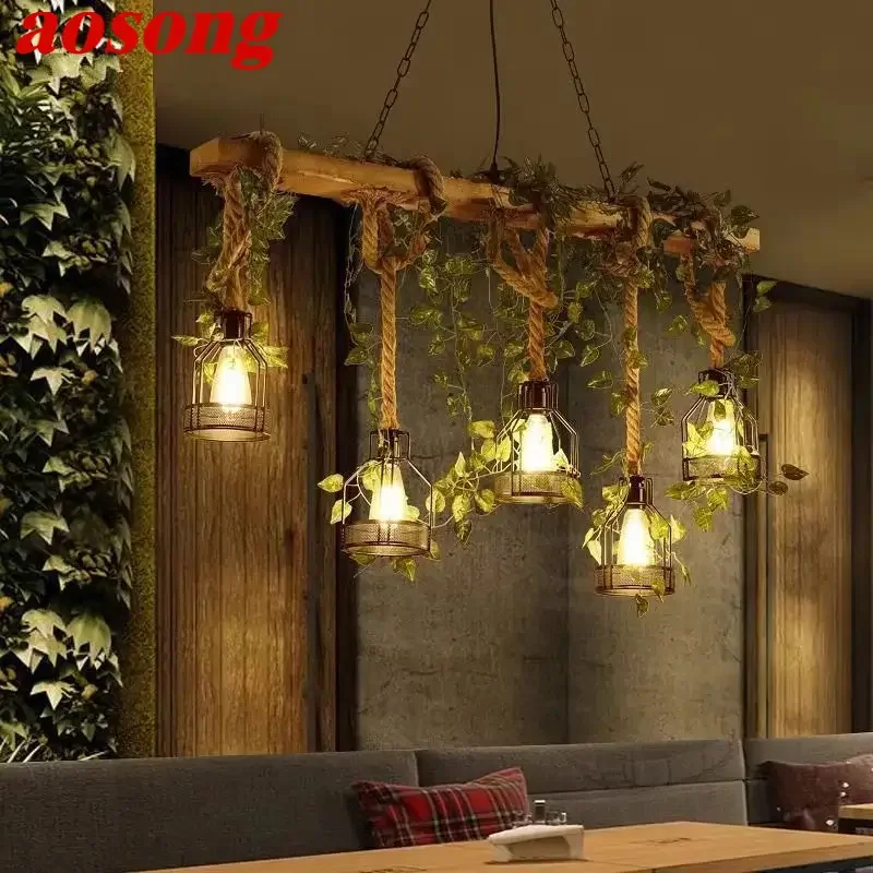 AOSONG American Country Pendant Lamp Retro Creativity Plant Music Restaurant Cashier Counter Bar Cafe Milk Tea Shop Chandelier