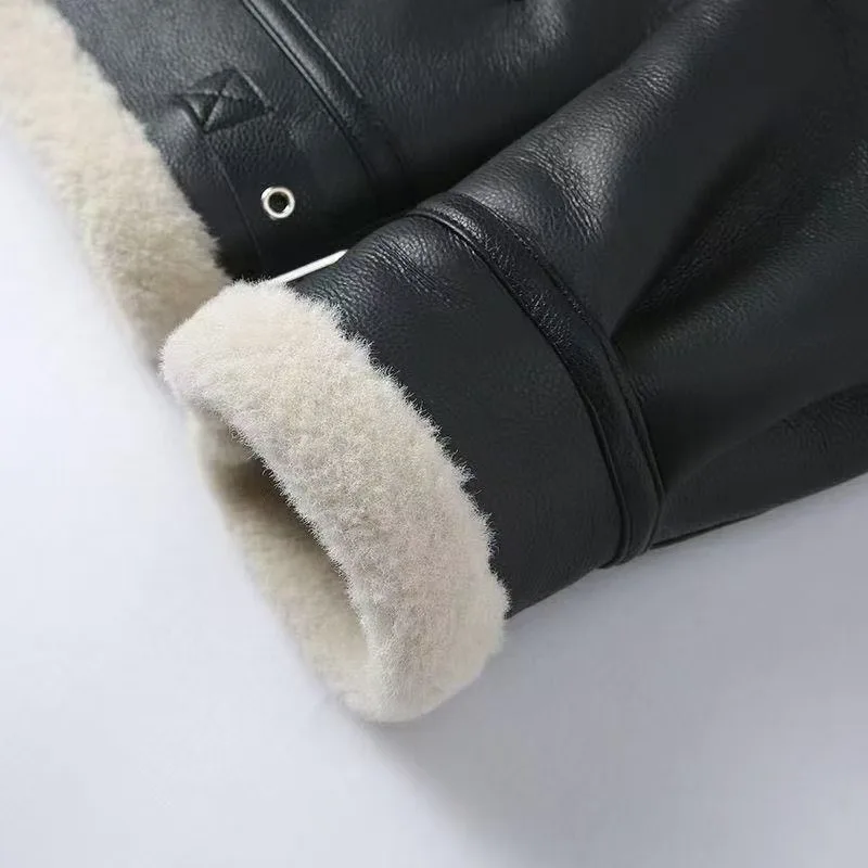 جديد أزياء الرجال الشتاء الفراء المتكاملة السترات رجل الصوف سترات من الجلد جودة الذكور سمكا الدافئة معاطف جلدية حجم 5XL #5