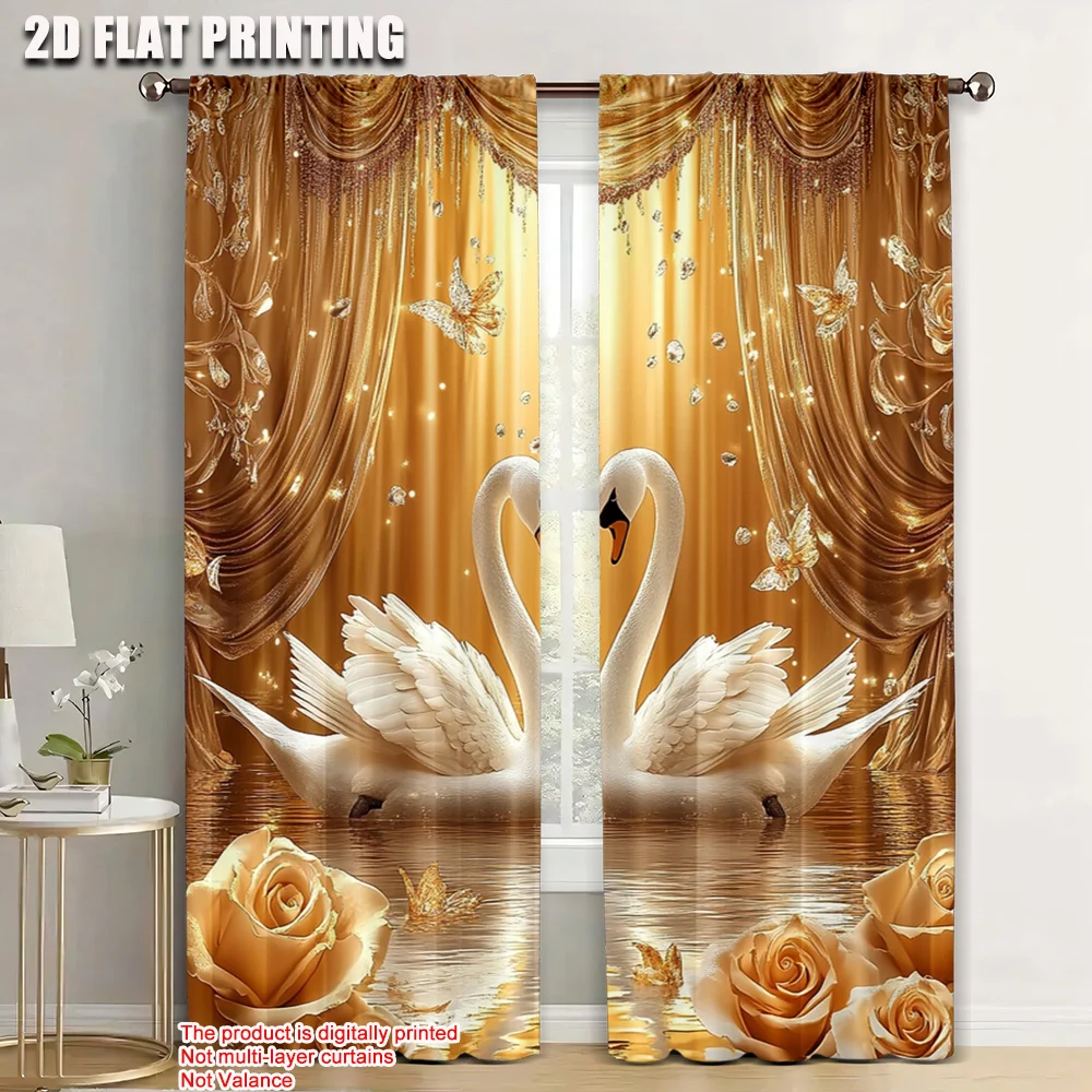 

2pc, Curtains swan Light Filter Family Party for Apartment decoration
