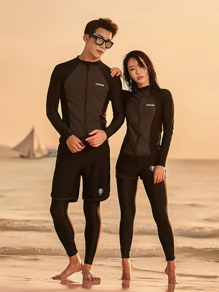 

Couple's Divided Wetsuit Long Sve Long Pants Jellyfi Suit Men's Surfing Suit Snorkeling Sunscreen Qui Dry Large Size