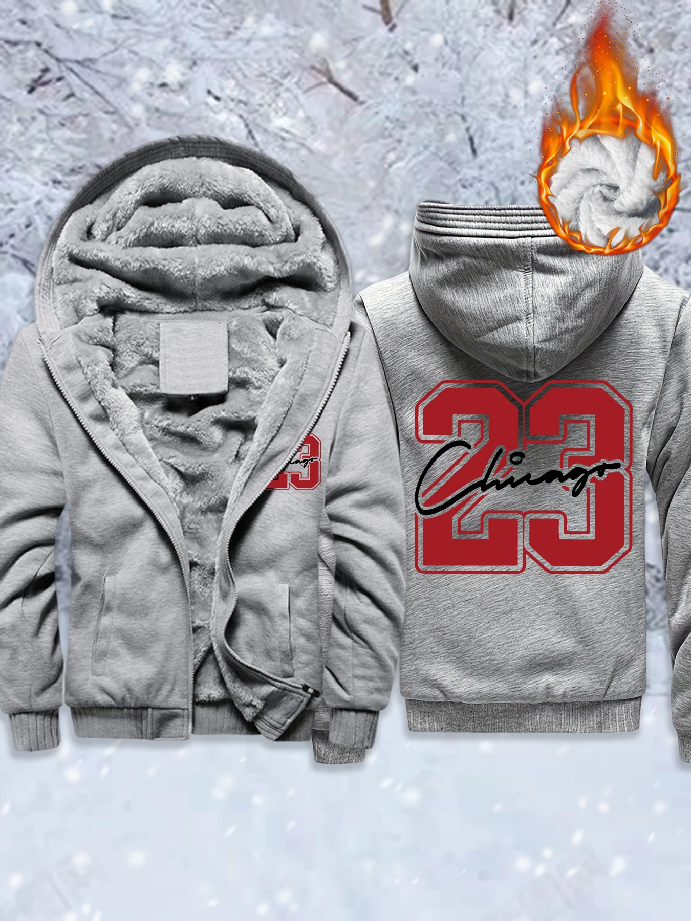 

Chicago Number 23 Creativity Prints Men Fleece Thicken Jackets Soft Warm Outwear Comfy Winter Hoodie Zip-Up Pocket Veste Unisex