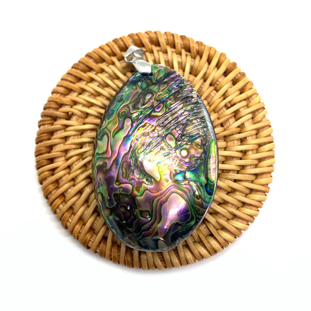 Natural Shell Pendant Vintage Single Sided Colorful Oval Abalone Shell Pendant for DIY Necklace Charms Jewelry Accessories
